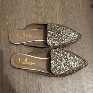 Lulus Joelle Glitter Flat Sandals Slip ons